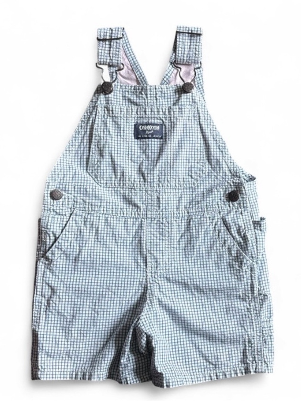 Oshkosh B’gosh Blue Gingham Shortalls 18M | Plaid Toddler Overalls | Carpenter